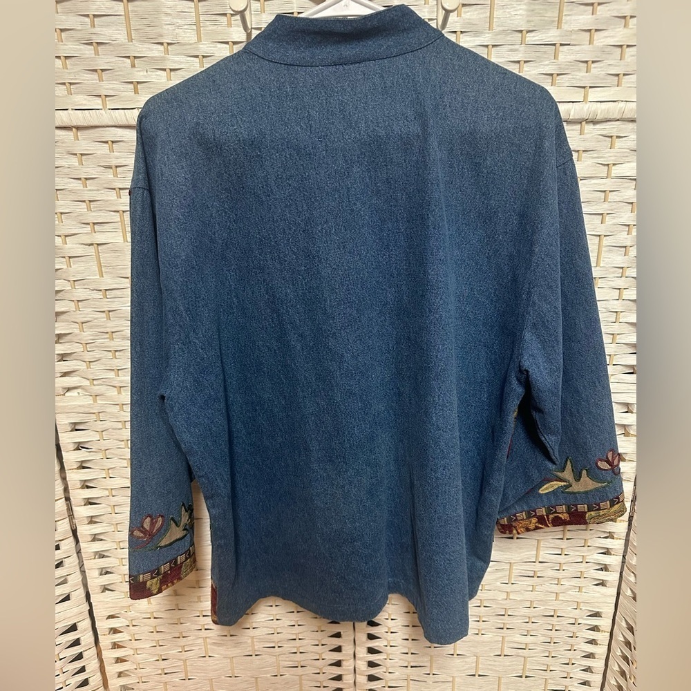 Beautiful One Hanes‎ denim jacket embroidery with sequins embellished sz L - Picture 2 of 12